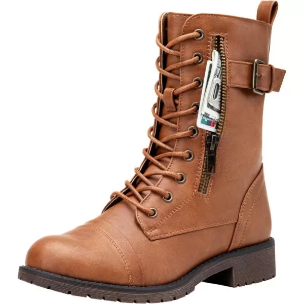 Vepose Womens 928 Military Combat Boots Mid Calf Bootswith Card Knife Wallet PocketMilitary928brown