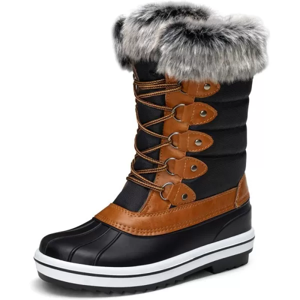 Vepose Womens 970A971A Mid Calf BootsWaterproof Insulated Snow Tall Boots Laces Warm Fur ShoesWaterproof Boots970ablackBrown