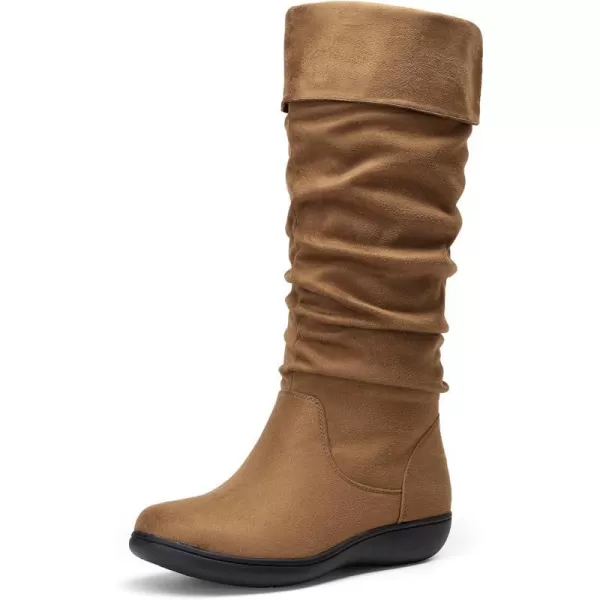 Vepose Womens Knee High Comfortable Boots Suede Slouch Flat Boots for WomenSlouch Suede Boots942 Camel