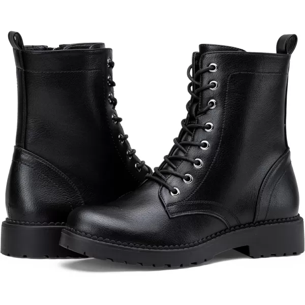 Vepose Womens 25 Combat Ankle Boots Lace up Inner Zipper Mid Calf Booties for LadyZipper Combat925black Pu