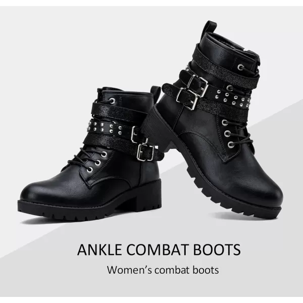 Vepose Womens 916  Ankle Boots  Combat Boots  Laceup Booties with Inside ZipperMoto Boots919black