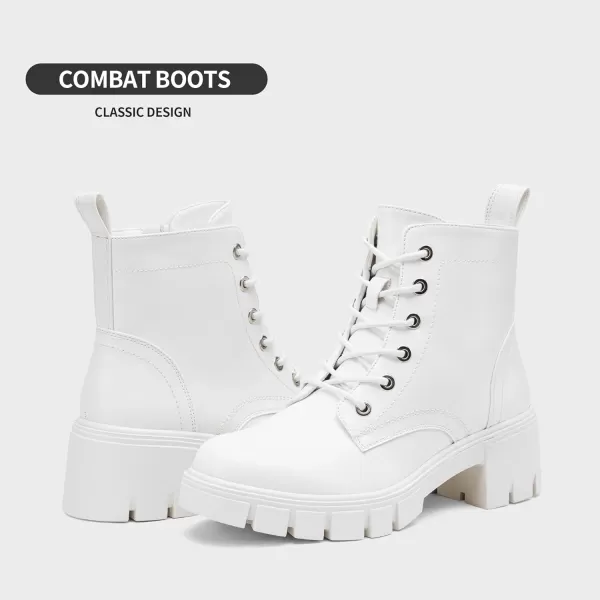 Vepose Womens 9626 Combat Ankle Boots Laceup Platform Chunky Heel Booties with Side ZipperLace Up Combat9626white