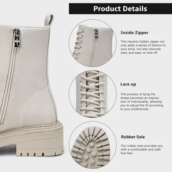 Vepose Womens 9629 Fashion Combat Ankle Boots Lace up Booties with Inner ZipperCasual9629beige