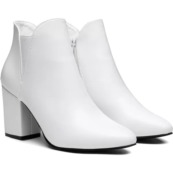 Vepose Womens 9630 Slip On Chelsea Chunky Stacked Block Heel Ankle Boots Heel Booties With ZipperLow Heel9630white