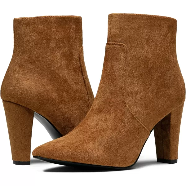 Vepose Womens 9633 Ankle Boots Fashion Stiletto High Heel Booties Dress Point Toe BootDress Boots9633camel Suede