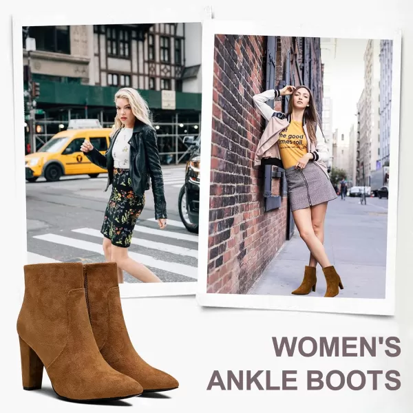 Vepose Womens 9633 Ankle Boots Fashion Stiletto High Heel Booties Dress Point Toe BootDress Boots9633camel Suede