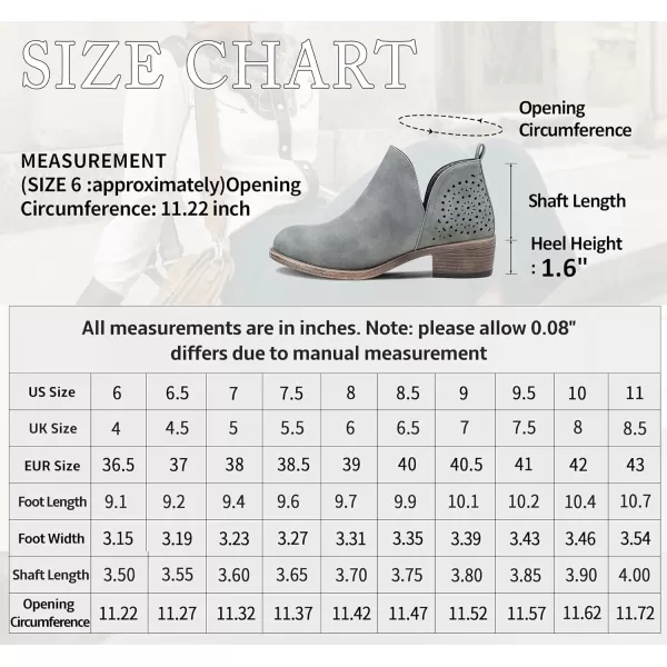 Vepose Womens Ankle Boots Low Heels Chunky Cutout BootiesPerforated Western ShoesPerforated912grey