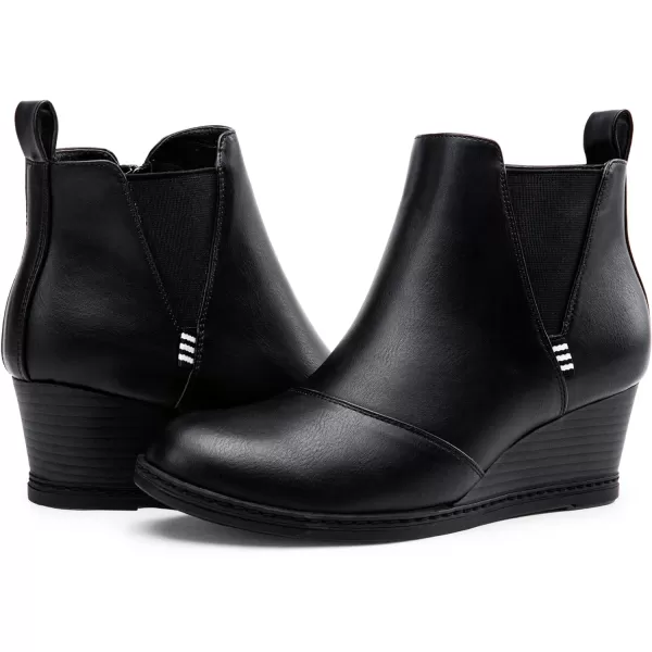 Vepose Womens Ankle Boots Wedge Heel Booties Casual Shoes for WomenZipper9677black