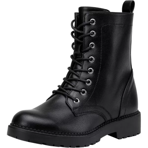 Vepose Womens 25 Combat Ankle Boots Lace up Inner Zipper Mid Calf Booties for LadyZipper Combat925black Pu