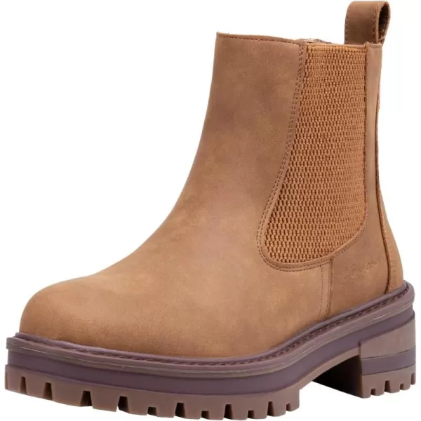 Vepose Womens 9608 Chelsea Lug Sole Casual Outdoor Boots Ankle BootiesLug Sole Boots9608camel