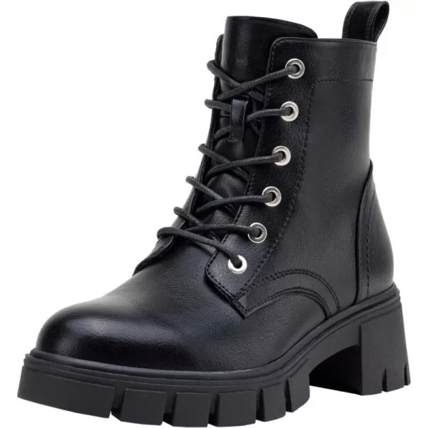 Vepose Womens 9626 Combat Ankle Boots Laceup Platform Chunky Heel Booties with Side ZipperLace Up Combat9626black