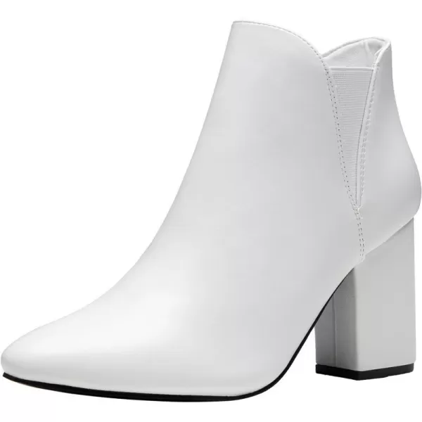 Vepose Womens 9630 Slip On Chelsea Chunky Stacked Block Heel Ankle Boots Heel Booties With ZipperLow Heel9630white