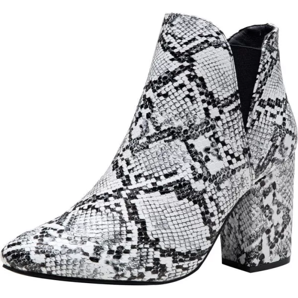 Vepose Womens 9630nbspSlip On Chelsea Chunky Stacked BlocknbspHeel Ankle Boots Heel Booties With ZipperLow Heel9630snake