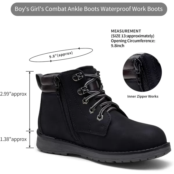 Vepose Boys Girls Hiking Combat Ankle Boots for Little KidsBig KidsToddler with Side Zipper Childs Work Boots WaterproofChild Combat818black