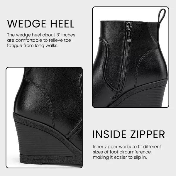 Vepose Womens 9679 Wedge Ankle Boots Classic Ankle Wedge Booties with Side Zipper for LadyWedge Ankle Boots9679black