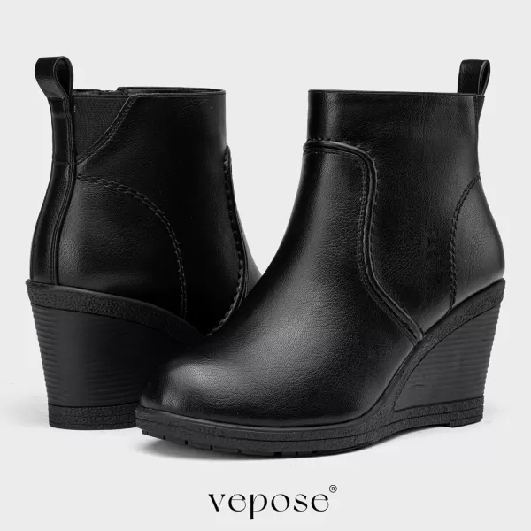 Vepose Womens 9679 Wedge Ankle Boots Classic Ankle Wedge Booties with Side Zipper for LadyWedge Ankle Boots9679black