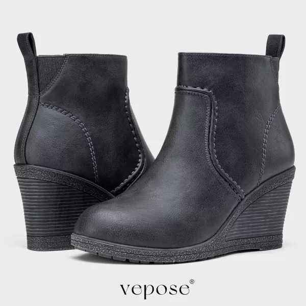 Vepose Womens 9679 Wedge Ankle Boots Classic Ankle Wedge Booties with Side Zipper for LadyWedge Ankle Boots9679grey