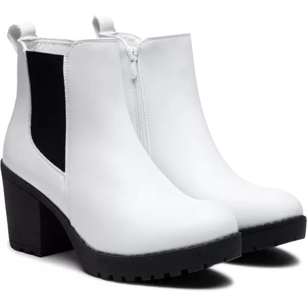 Vepose Womens 999 Fashion Platform Chunky Low Heel Chelsea Boots Ankle BootiesClassic999white