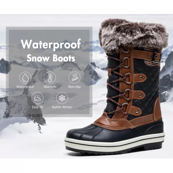 Vepose Womens 974A Snow Boots Fashion Waterproof Comfortable Mid Calf BootsFashion975abrown