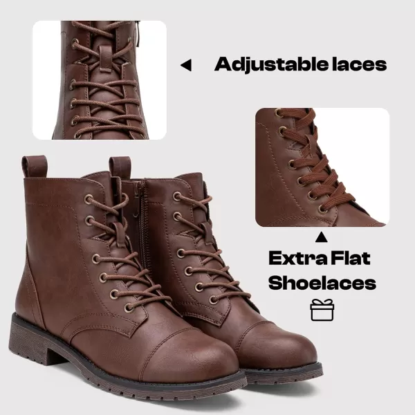 Vepose Womens Ankle Boots Low Heel Lace up Fashion Combat BootiesAnkle Booties910cognac