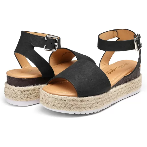 Vepose Womens 00A Espadrilles Sandals Classic Wedge Platform SandalEspadrilles400ablack Nubuck