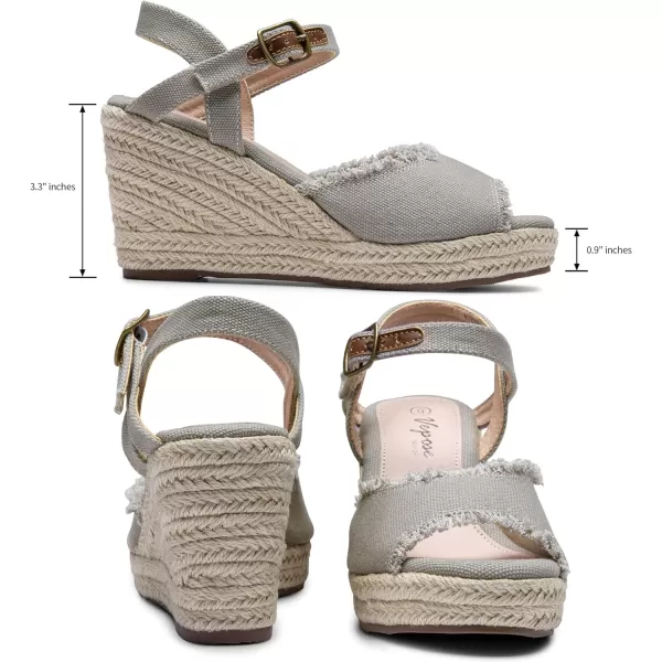 Vepose Womens 80 Espadrilles Wedge Sandals  Peep Toe High Heel Platform SandalsAnkle BuckleHigh Wedge880grey