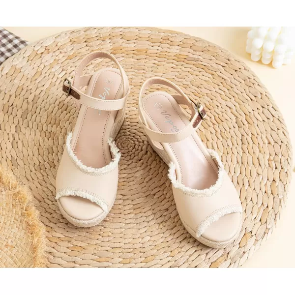 Vepose Womens 80 Espadrilles Wedge Sandals  Peep Toe High Heel Platform SandalsAnkle BucklePeep Toe880nude Pu