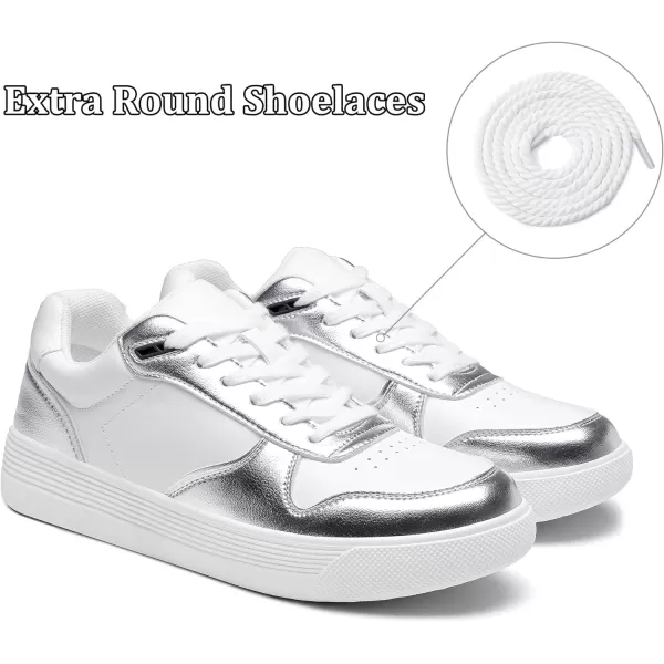 Vepose Womens 8001 Fashion Sneakers Arch Support Laceup Casual Sneaker Tennis Walking Dress Shoes for LadyLaces Sneaker8001white Silver