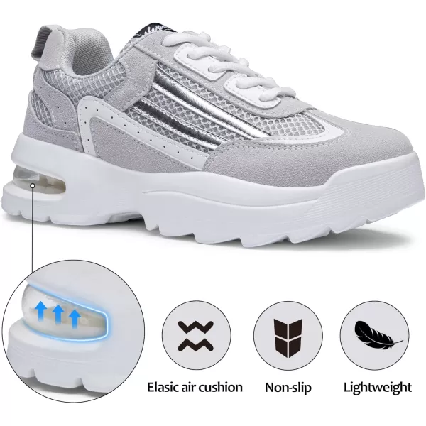 Vepose Womens 8018 Chunky SneakerAir Cushion Memory Foam Laceup Arch Support ShoesAir Cushion8018greySilver