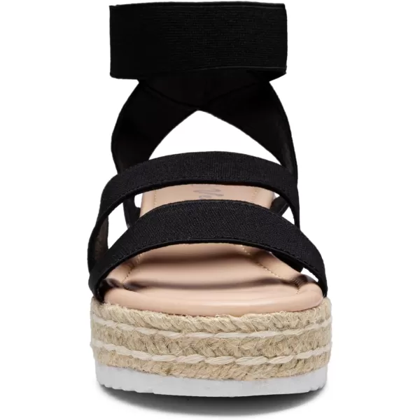 Vepose Womens 876 Double Elastic Strap Cute Sandal Open Toe Espadrilles Platform Wedge SandalsCute Espadrilles876black