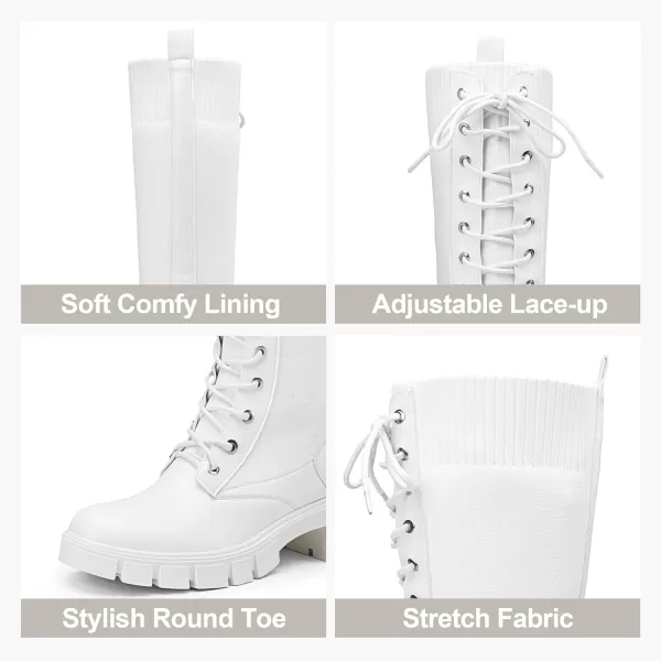 Vepose Womens 953 Lace Platform Combat Knee High Boots with Comfort Chunky HeelPlatform953white