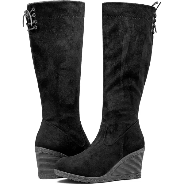 Vepose Womens 9651 Knee High Boots Fashion Wedge Heel Calf Boot for WomenPlatform Boots9651blacksuede