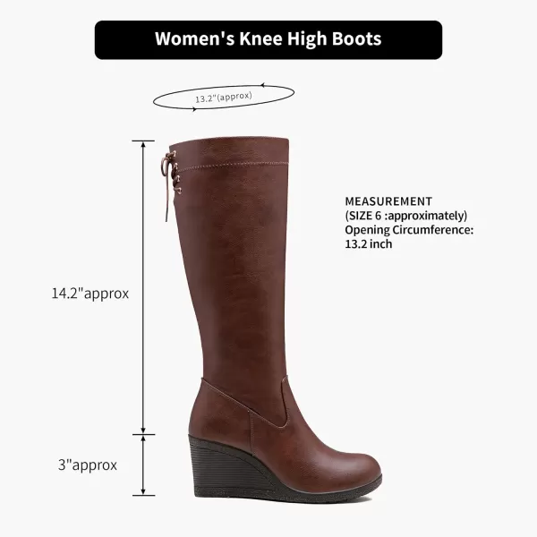 Vepose Womens 9651 Knee High Boots Fashion Wedge Heel Calf Boot for WomenPlatform Boots9651cognac