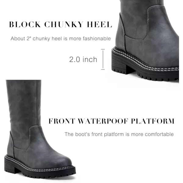 Vepose Womens 9658 Knee High Boots Low Heel Platform Tall Boots with Side Zipper for LadiesPlatform Boots9658grey