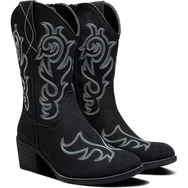 Vepose Womens Cowboy Boots 9800Mid Calf CowgirlWestern Embroidered Pullon Boots for LadiesModern Cowboy9800black