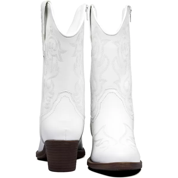 Vepose Womens Cowboy Boots 9800Mid Calf CowgirlWestern Embroidered Pullon Boots for LadiesModern Cowboy9800white