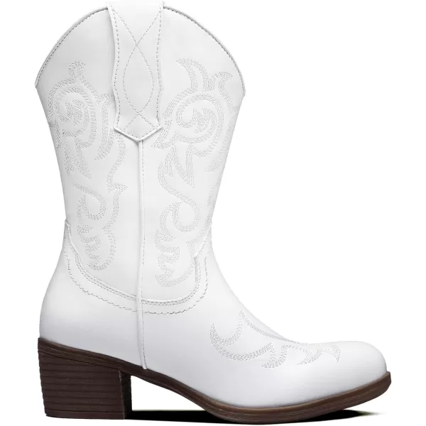 Vepose Womens Cowboy Boots 9800Mid Calf CowgirlWestern Embroidered Pullon Boots for LadiesModern Cowboy9800white