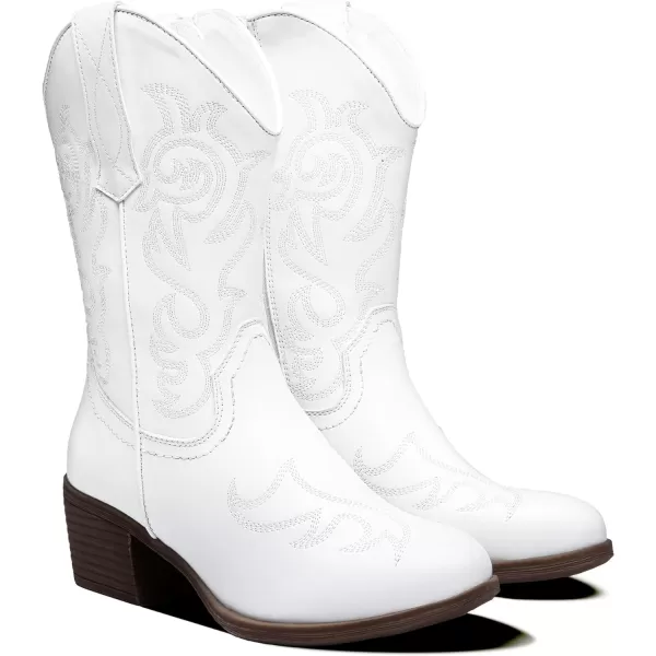 Vepose Womens Cowboy Boots 9800Mid Calf CowgirlWestern Embroidered Pullon Boots for LadiesModern Cowboy9800white