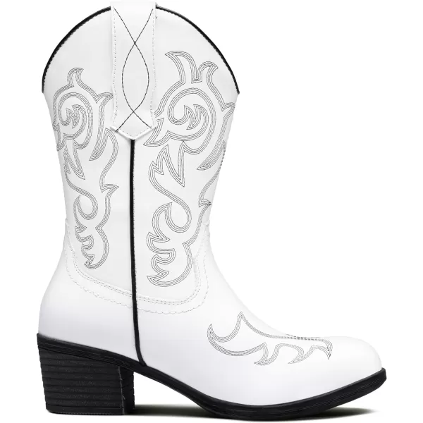 Vepose Womens Cowboy Boots 9800Mid Calf CowgirlWestern Embroidered Pullon Boots for LadiesModern Cowboy9800white Black