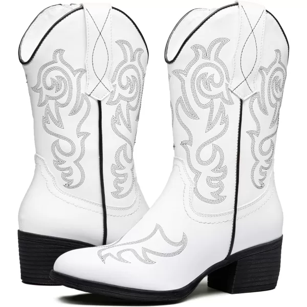 Vepose Womens Cowboy Boots 9800Mid Calf CowgirlWestern Embroidered Pullon Boots for LadiesModern Cowboy9800white Black