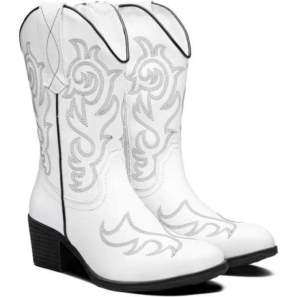 Vepose Womens Cowboy Boots 9800Mid Calf CowgirlWestern Embroidered Pullon Boots for LadiesModern Cowboy9800white Black