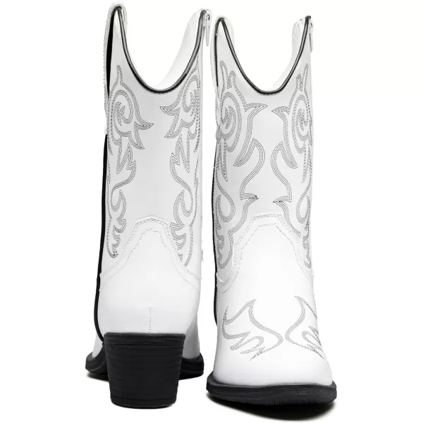 Vepose Womens Cowboy Boots 9800Mid Calf CowgirlWestern Embroidered Pullon Boots for LadiesModern Cowboy9800white Black