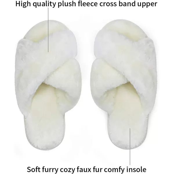 Vepose Womens Cross Band Slippers Soft Plush Furry Open Toe Fur Slides Fuzzy Fluffy Slip on House Shoes Indoor Outdoor SlippersCross Band801beige