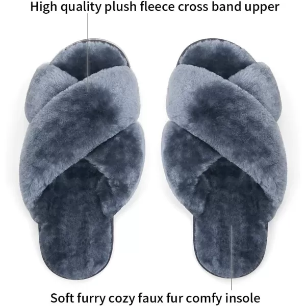 Vepose Womens Cross Band Slippers Soft Plush Furry Open Toe Fur Slides Fuzzy Fluffy Slip on House Shoes Indoor Outdoor SlippersCross Band801grey