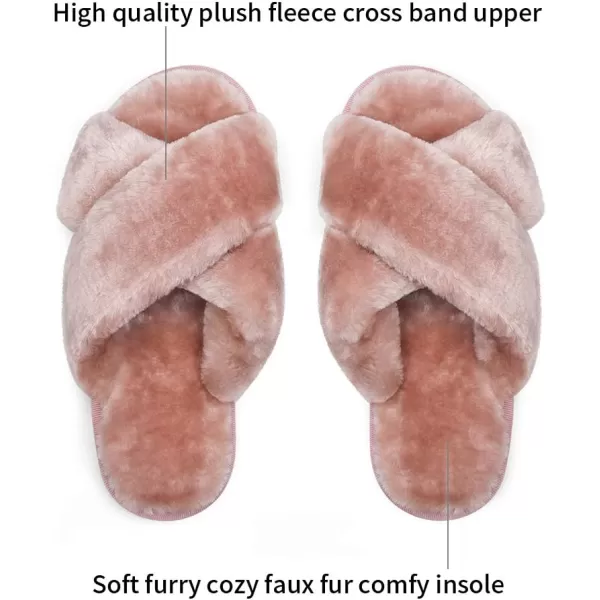 Vepose Womens Cross Band Slippers Soft Plush Furry Open Toe Fur Slides Fuzzy Fluffy Slip on House Shoes Indoor Outdoor SlippersCross Band801pink