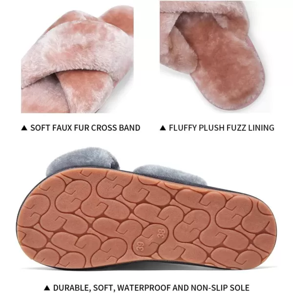 Vepose Womens Cross Band Slippers Soft Plush Furry Open Toe Fur Slides Fuzzy Fluffy Slip on House Shoes Indoor Outdoor SlippersCross Band801pink