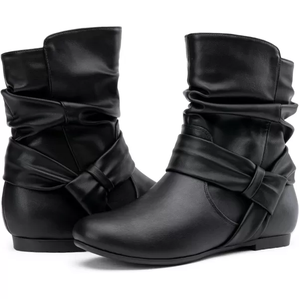 Vepose Womens Mid Calf Boots Fashion Slouch Flat Ankle Booties with ComfortZipper939ablack Pu