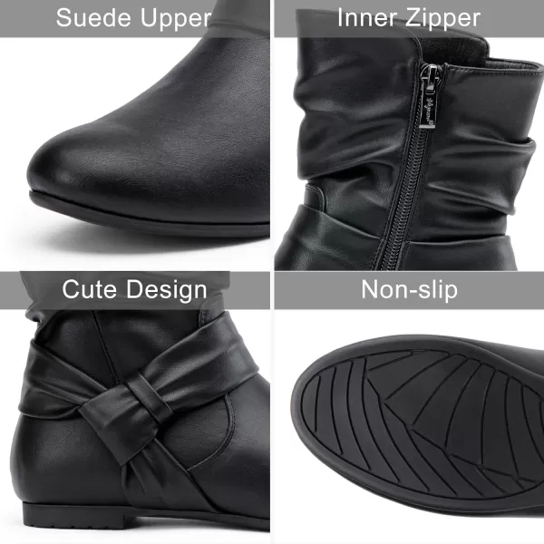 Vepose Womens Mid Calf Boots Fashion Slouch Flat Ankle Booties with ComfortZipper939ablack Pu