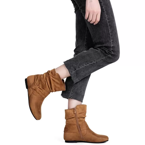 Vepose Womens Mid Calf Boots Fashion Slouch Flat Ankle Booties with ComfortZipper939acamel