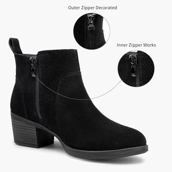 Vepose Womens Suede Leather Ankle Boots  Fashion Bootieswith Inner ZipperDecorate Outer Zip9003black